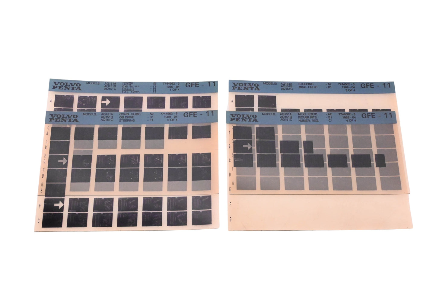 Volvo Penta 7744662-3 1989 Parts Catalog Microfiche Lot of 4 NOS