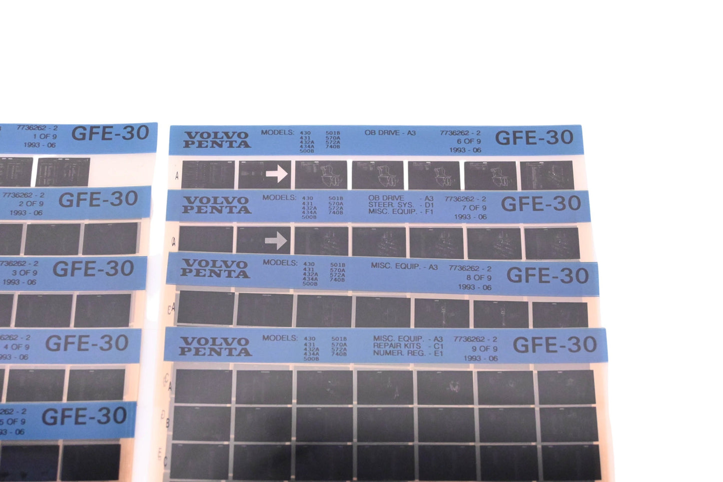 Volvo Penta 7736262-2 1993 Parts Catalog Microfiche Lot of 9 NOS