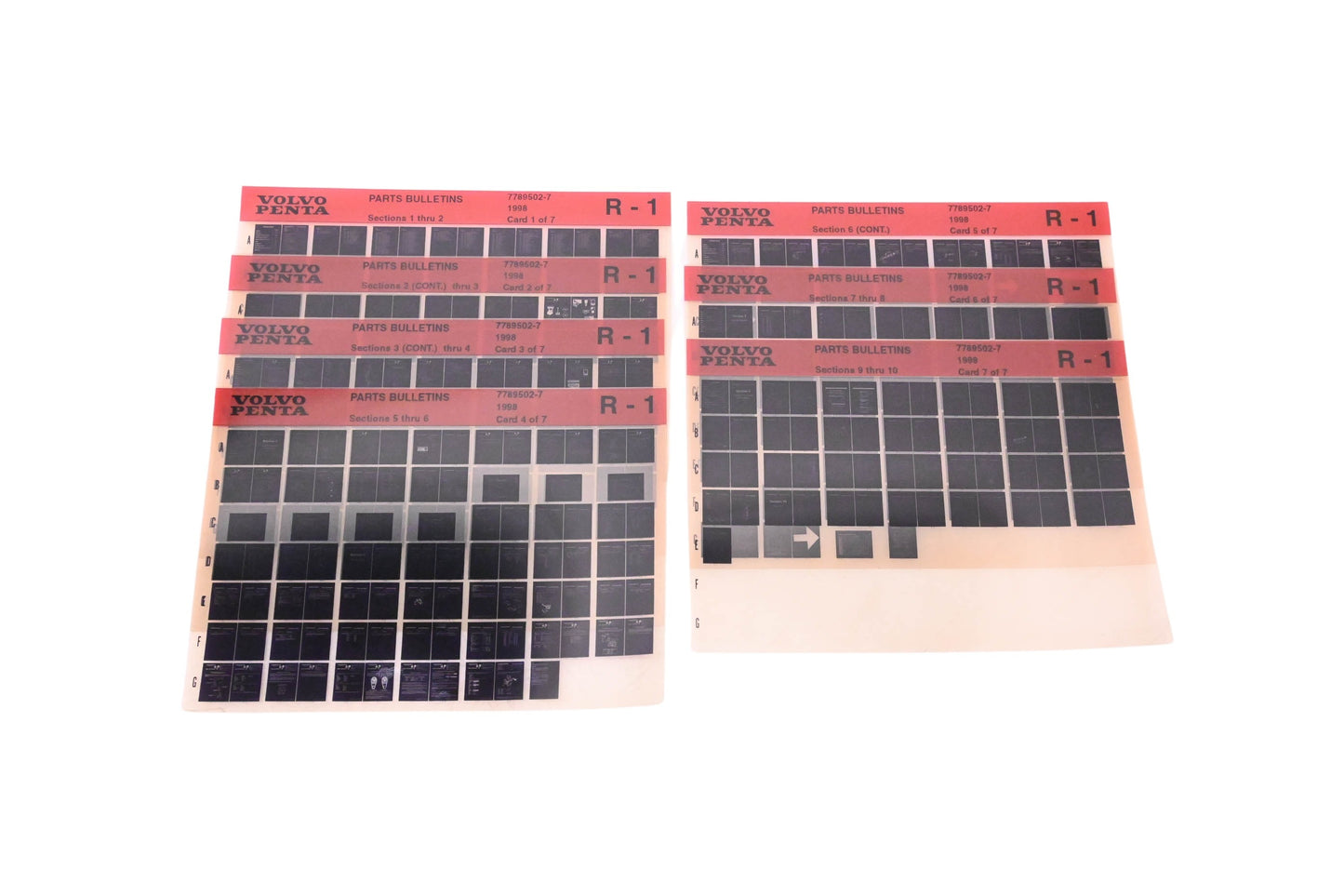 Volvo Penta 7789502-7 1998 Parts Bulletins Microfiche Lot of 7 NOS