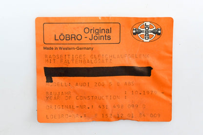 Lobro 437407311A, E152120184009, 431498099D CV Joint NOS