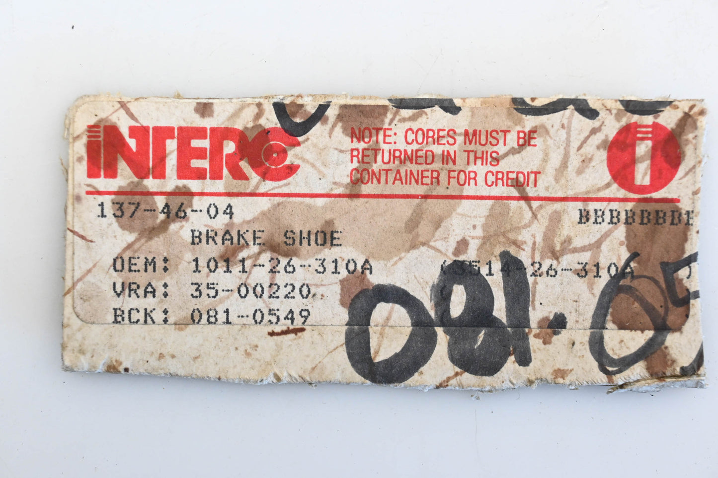 Interco 081-0549, 35-00220, 1011-26-310A Remanufactured Drum Brake Shoe Kit NOS