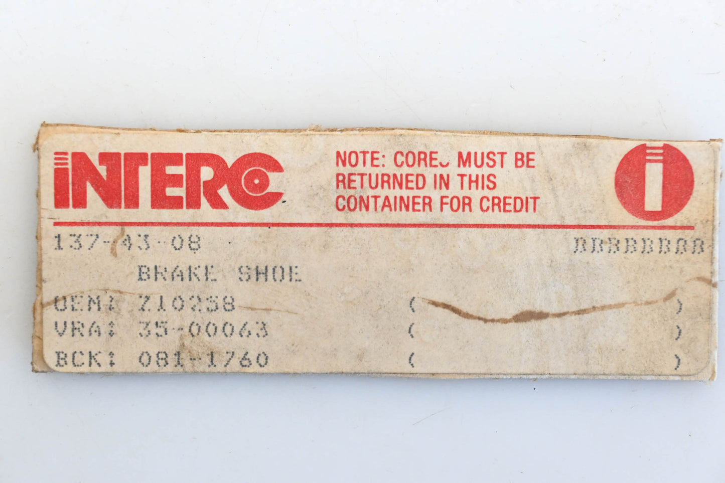 Interco 081-1760, 35-00063, Z10258 Remanufactured Drum Brake Shoe Kit NOS