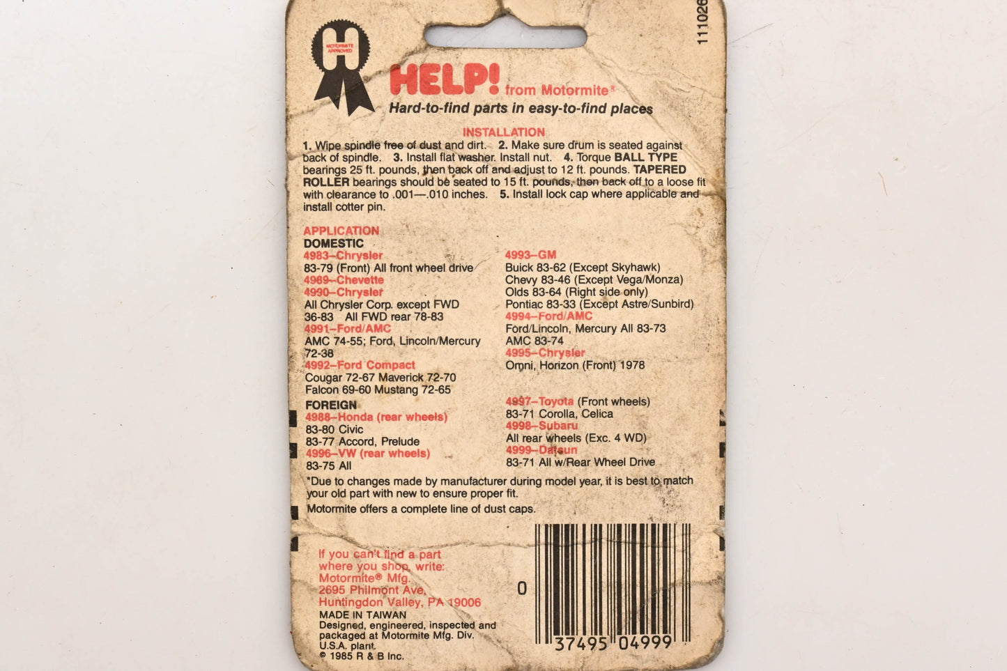 Motormite 04999, 111026 Help! 71-83 Datsun Spindle Nut Lock Kit NOS