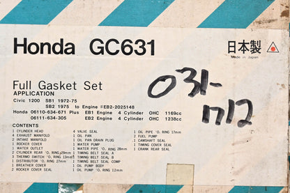 Aftermarket 031-1712, GC631, HS 21198 PT Honda Engine Gasket Kit NOS