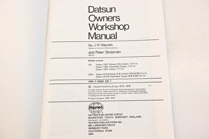 Haynes ISBN 0 85696 228 7, 228, 222-0047 73-78 Datsun-B210 Owners Workshop Manual NOS
