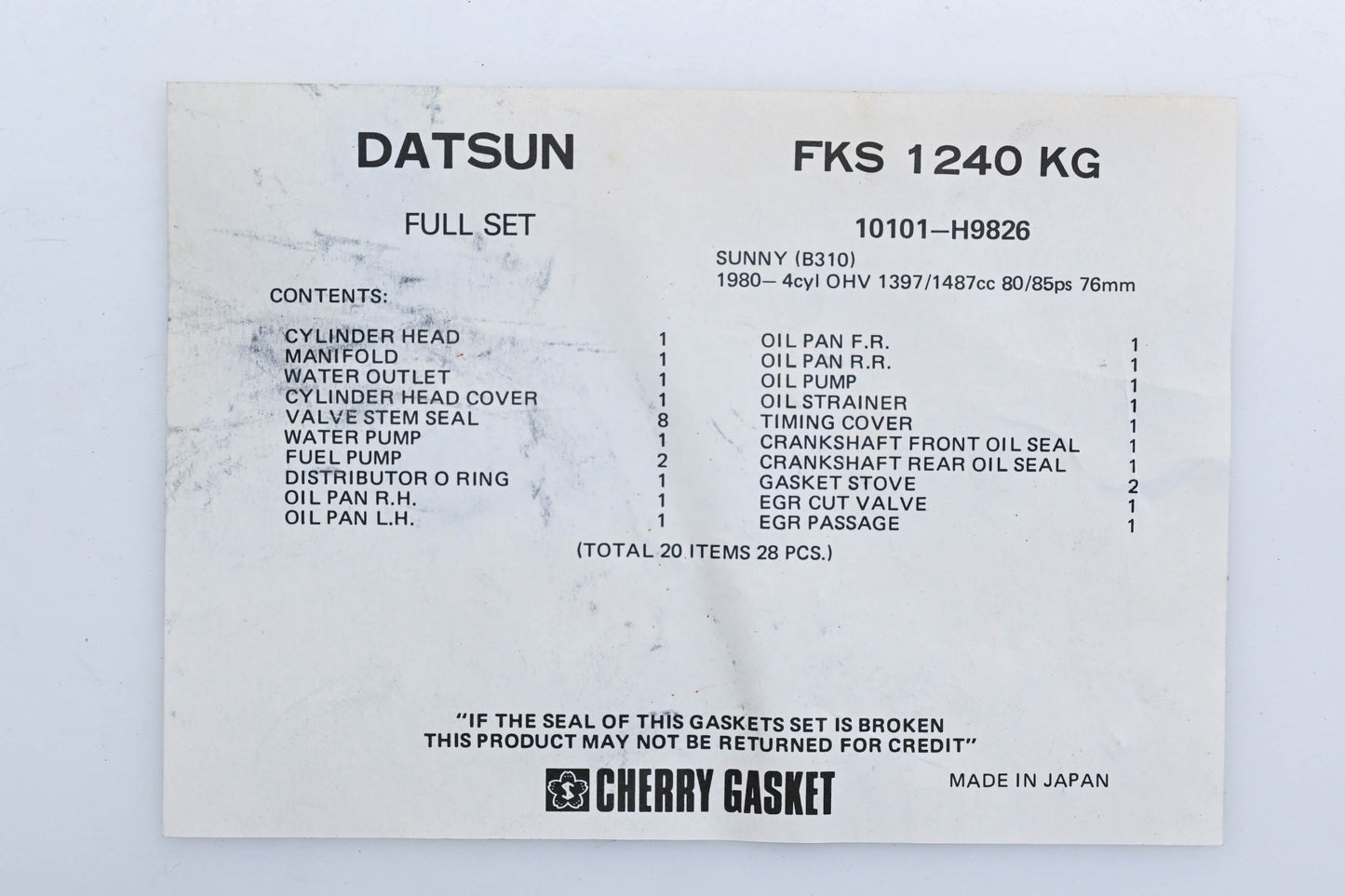 Cherry Gasket Datsun Full Gasket Kit NOS