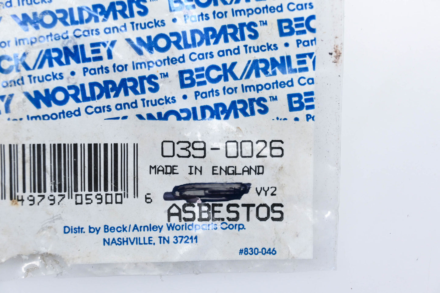 Beck/Arnley 039-0026 Thermostat Gasket NOS