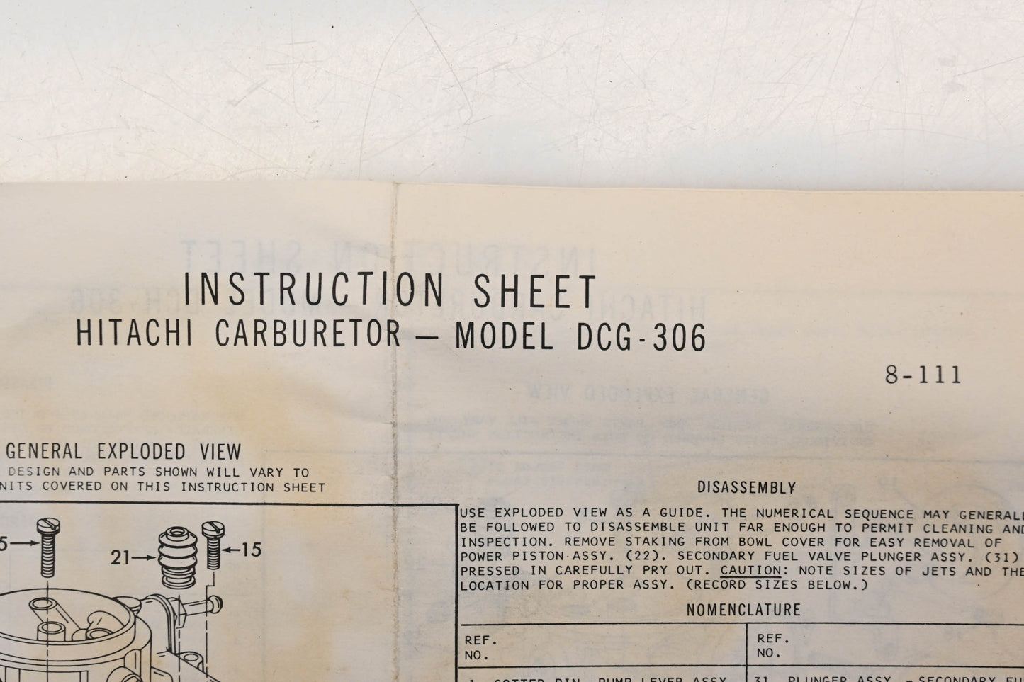 Hitatchi DCG-306, 8-111, 267A Carburetor Repair Kit NOS