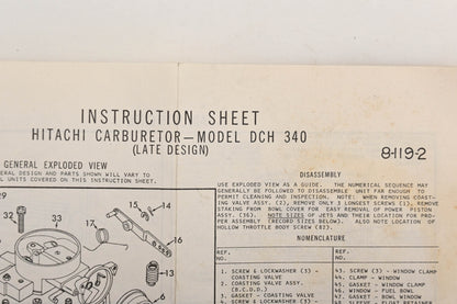 Hitatchi DCH-340, 8-119-2, 321C Carburetor Repair Kit NOS