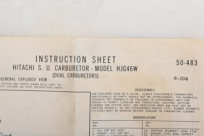 Hitatchi HJG46W, 50-483 S.U. Carburetor Repair Kit NOS