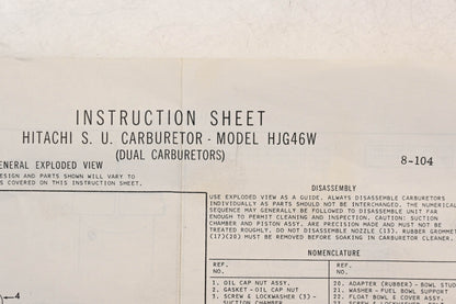 Hitatchi HJG46W S.U. Carburetor Repair Kit NOS