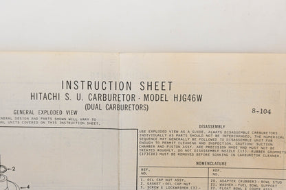 Hitatchi HJG46W S.U. Carburetor Repair Kit NOS