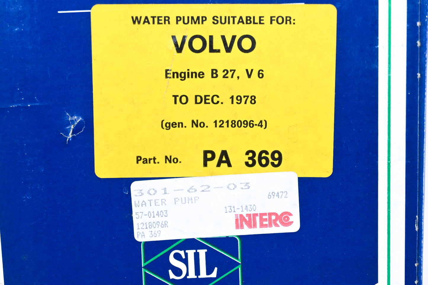 SIL PA 369, 131-1430, 57-01403 Volvo Water Pump Kit NOS