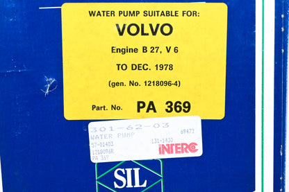 SIL PA 369, 131-1430, 57-01403 Volvo Water Pump Kit NOS