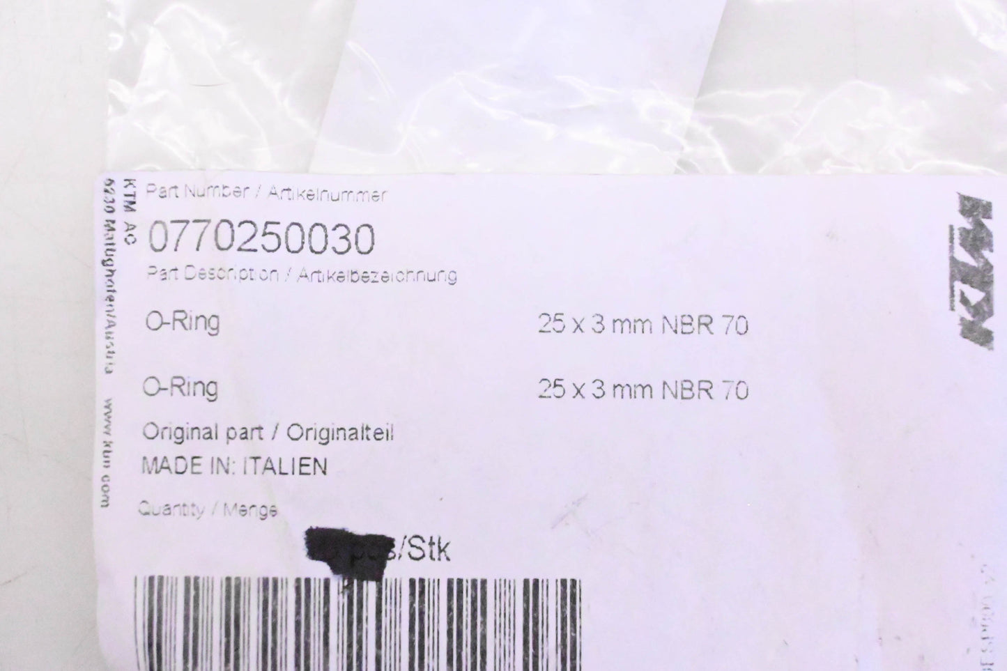 New OEM KTM 0770250030 O-Ring NOS