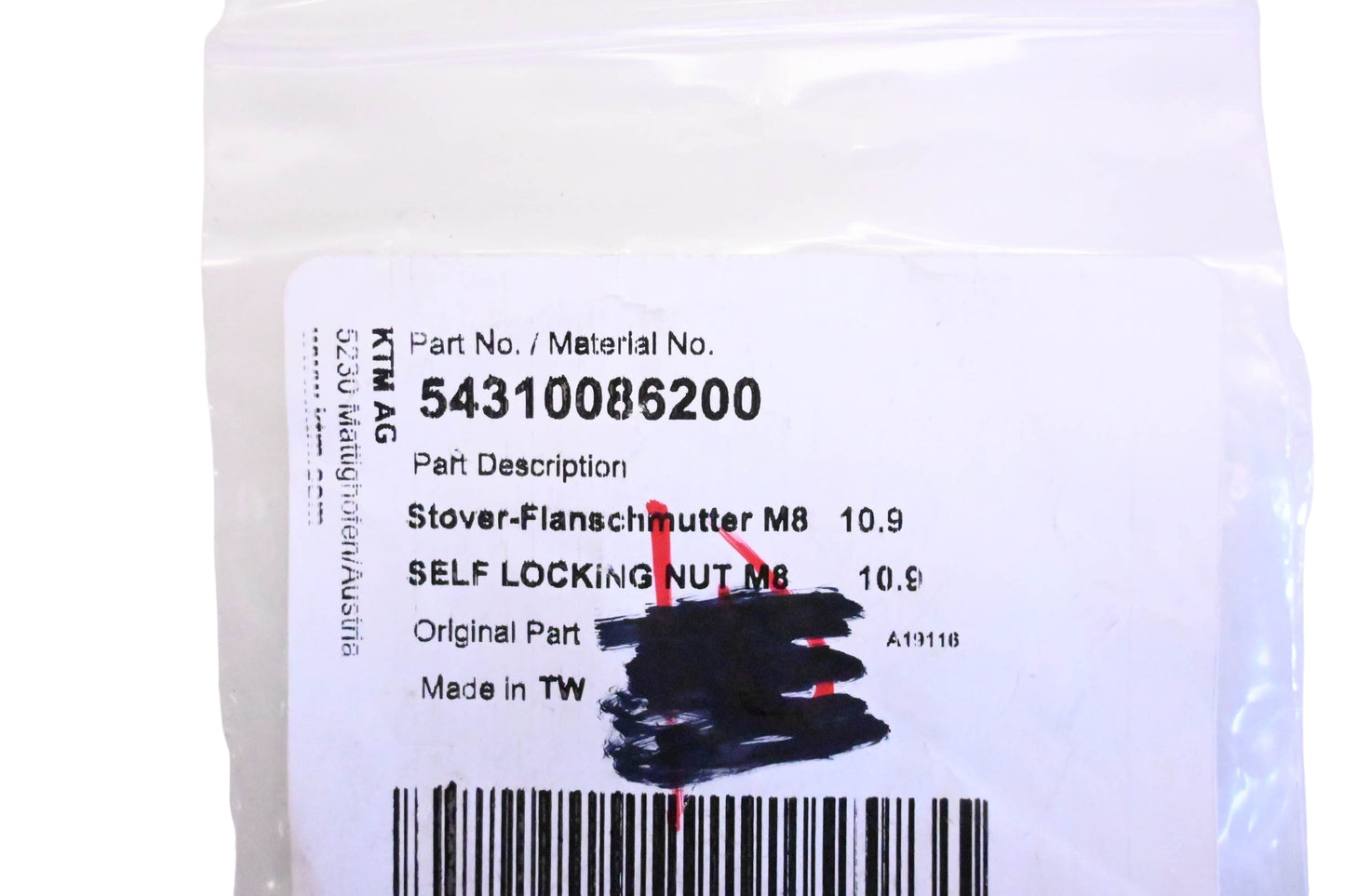 New OEM KTM 54310086200 Self Locking Nut NOS