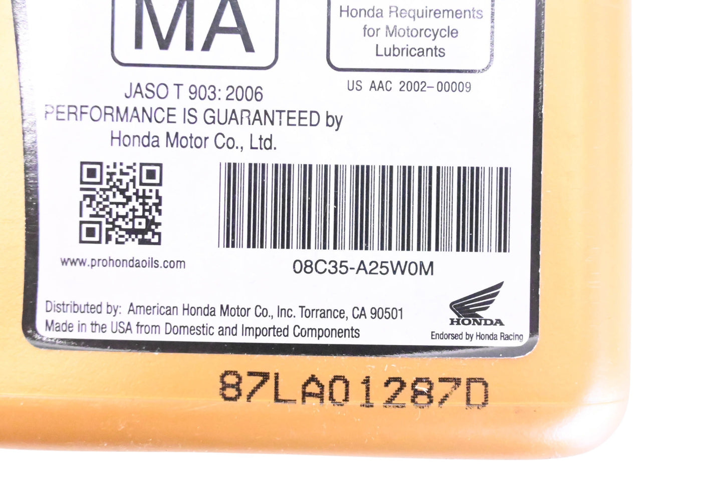 Pro Honda 08C35-A25W0M 32oz 20W-50 Motor Oil NOS
