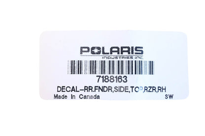 New OEM Polaris 7188163 Right Rear Top Side Fender Decal NOS