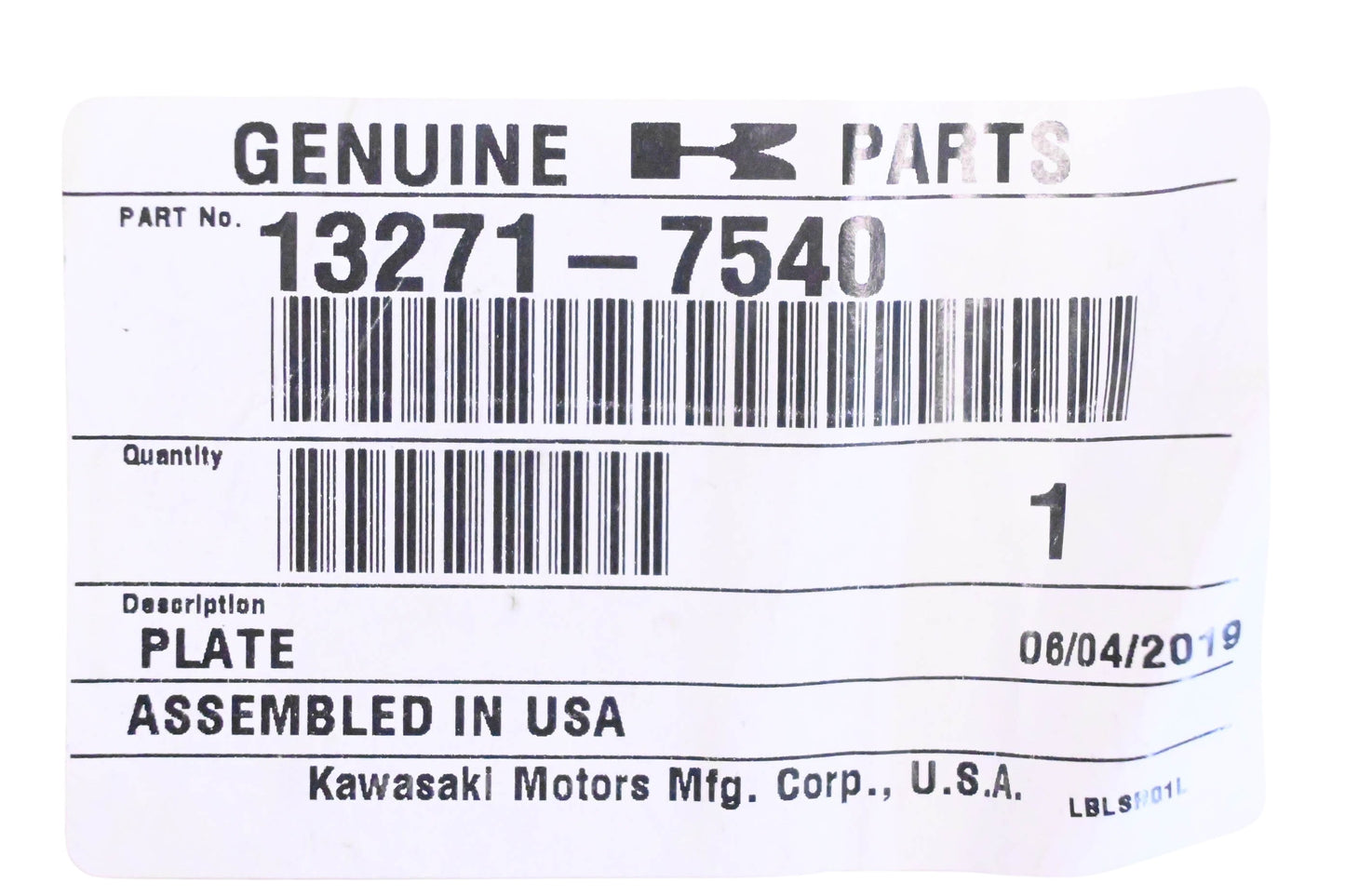 New OEM Kawasaki 13271-7540 Plate NOS