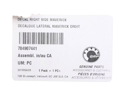 Aftermarket 704907441 Right Side Maverick Decal NOS