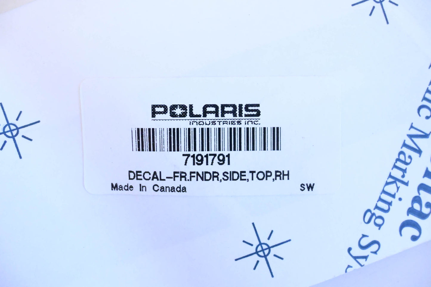 New OEM Polaris 7191791 Right Hand Front Fender Decal NOS