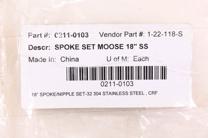 Moose Racing 0211-0103, 1-22-118-S 18" Stainless Steel Spoke Kit NOS