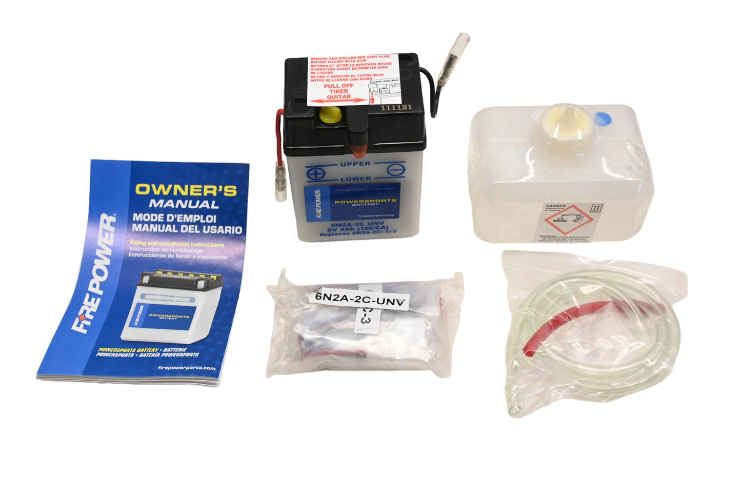 Fire Power 6N2A-2C UNV, 490-2016, 6N2A-2C/-1/-3 6v 2ah 10CCA Battery Kit NOS