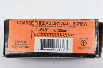 Grip Rite HN048-6 1lb. Course thread Drywall 1-5/8" Philips Screws NOS