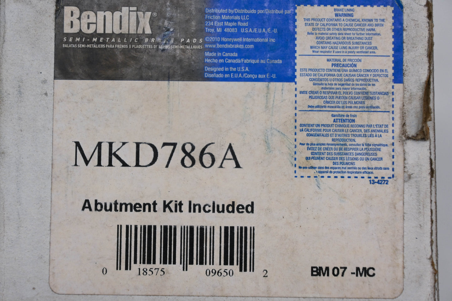 Bendix MKD786A Semi Metallic Brake Pad Kit NOS