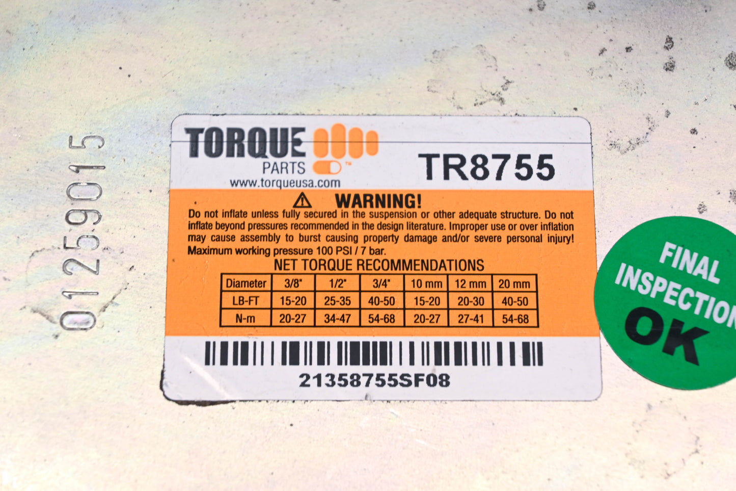 Torque TR8755, W01-358-8755, 1R13-124 Air Suspension Spring Bag NOS