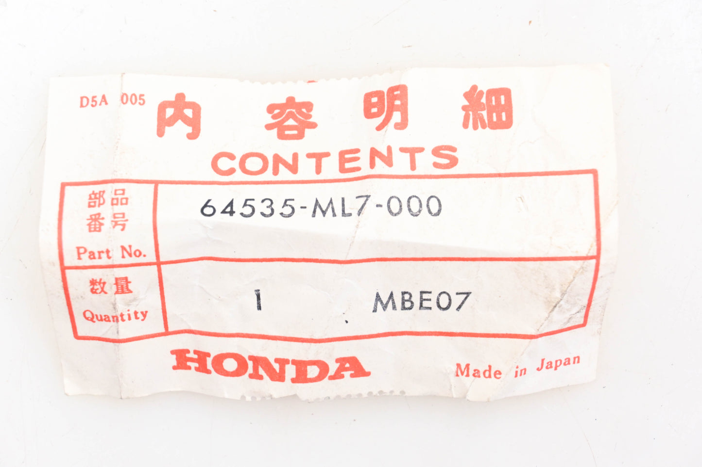 New OEM Honda 64535-ML7-000 Cowl Setting Spring NOS