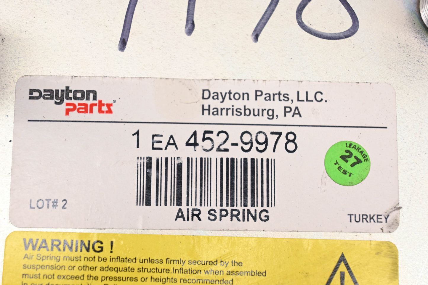 Dayton 452-9978 Suspension Air Spring Assembly NOS