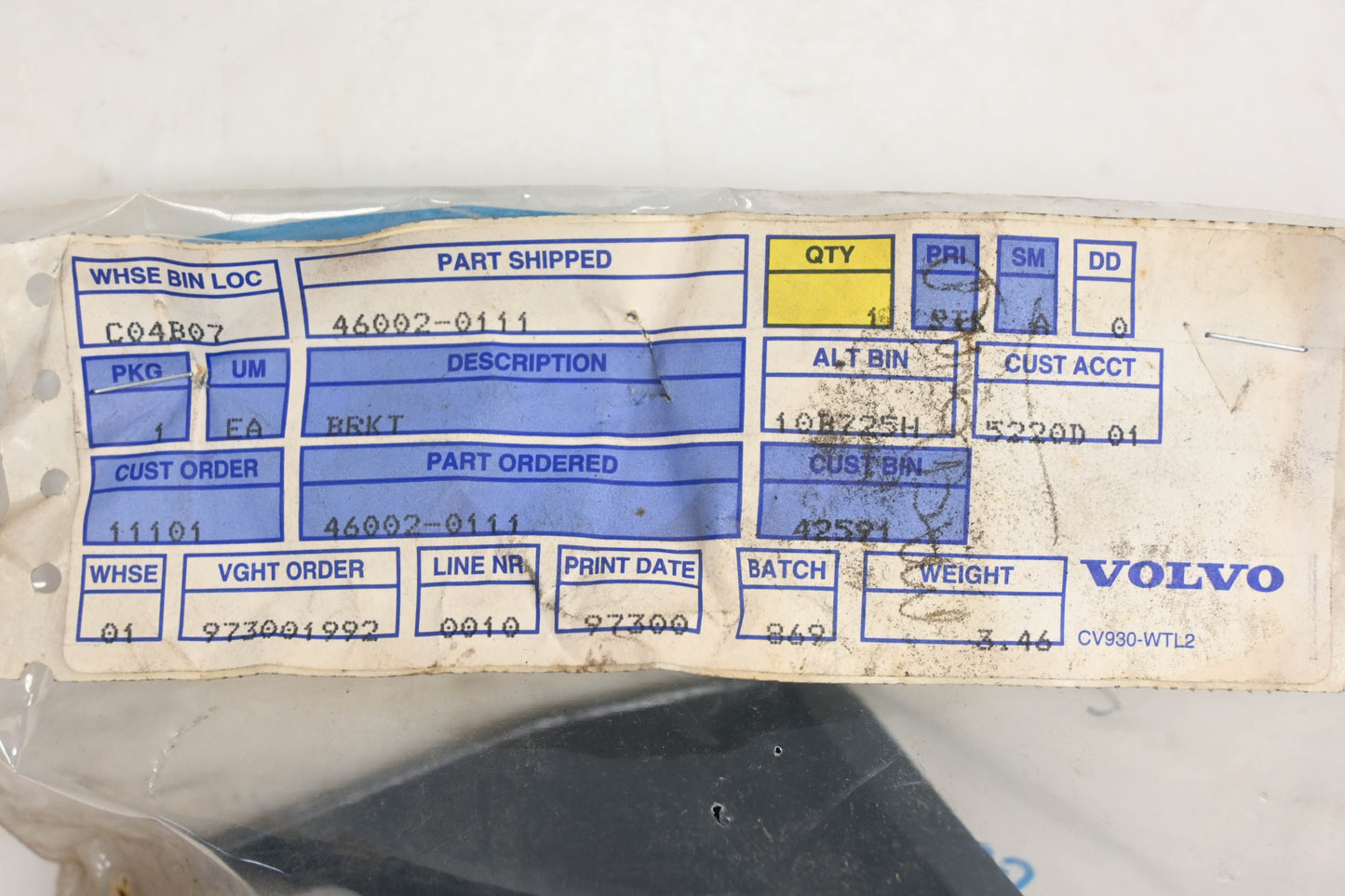 Volvo 46002-0111 Steel Support Bracket NOS