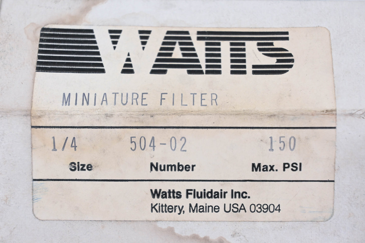 Watts Fluidair 504-02 Pneumatic Filter 1/4" 150PSI Assembly NOS
