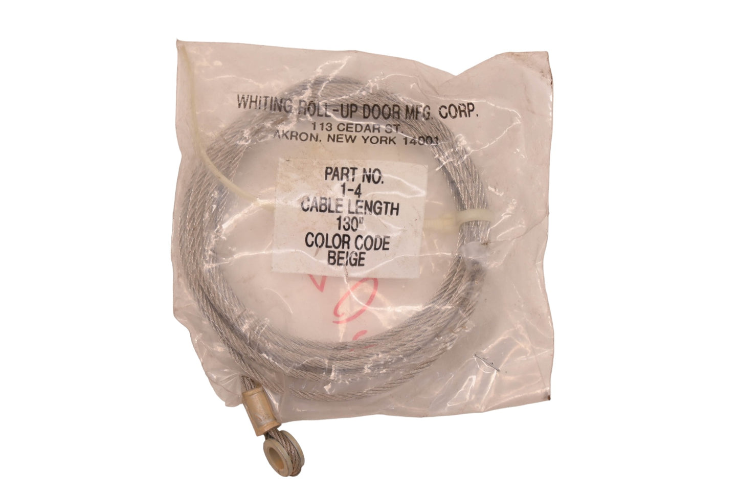 Whiting 1-4 Roll-Up Door Beige 5/16" Eyelet 130" Cable NOS