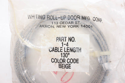 Whiting 1-4 Roll-Up Door Beige 5/16" Eyelet 130" Cable NOS
