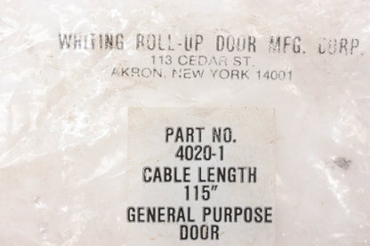 Whiting 4020-1 Roll-Up Door 1/2" Eyelet 115" Cable NOS