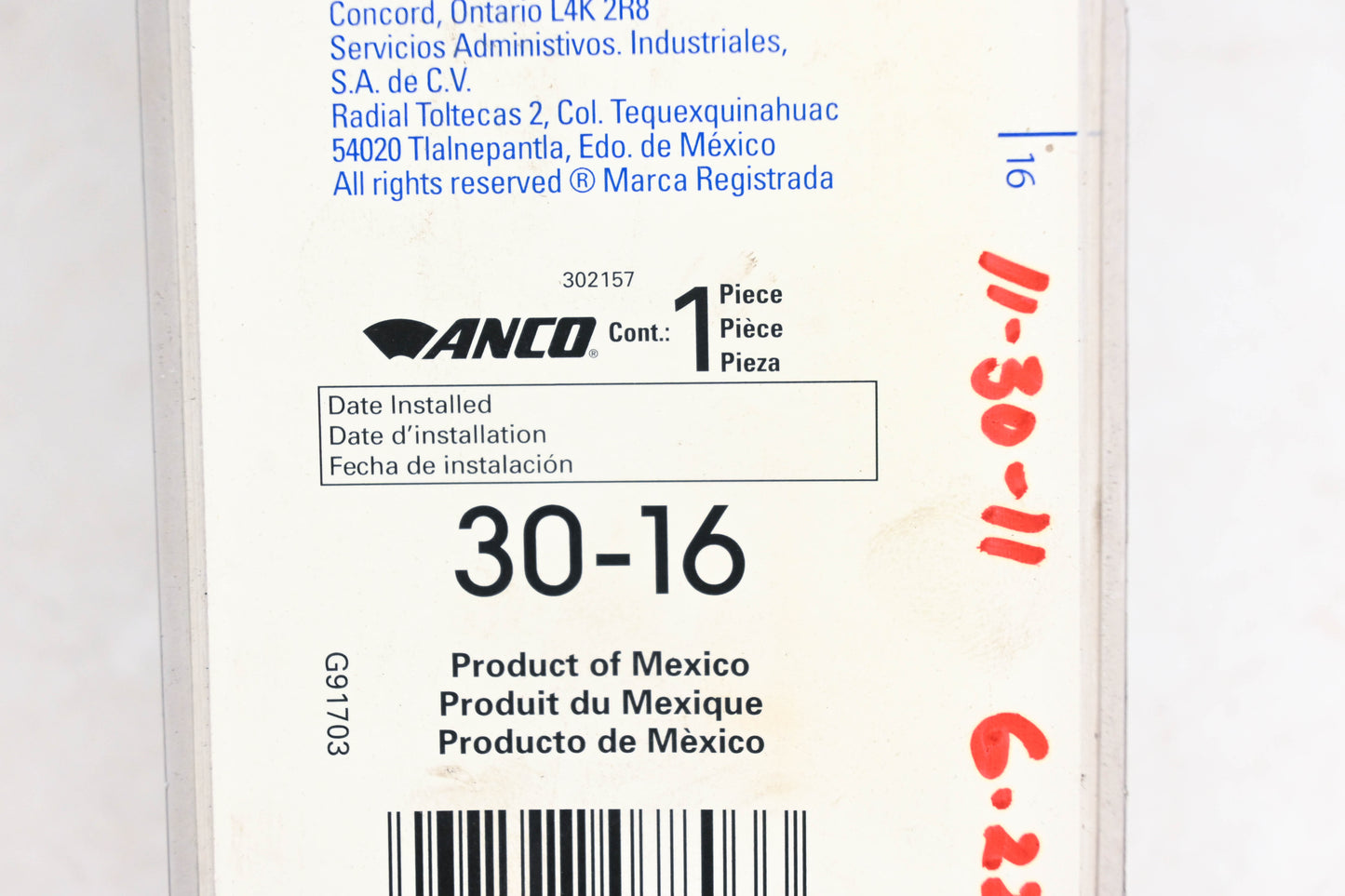 Anco 30-16 16" Wiper Blade NOS