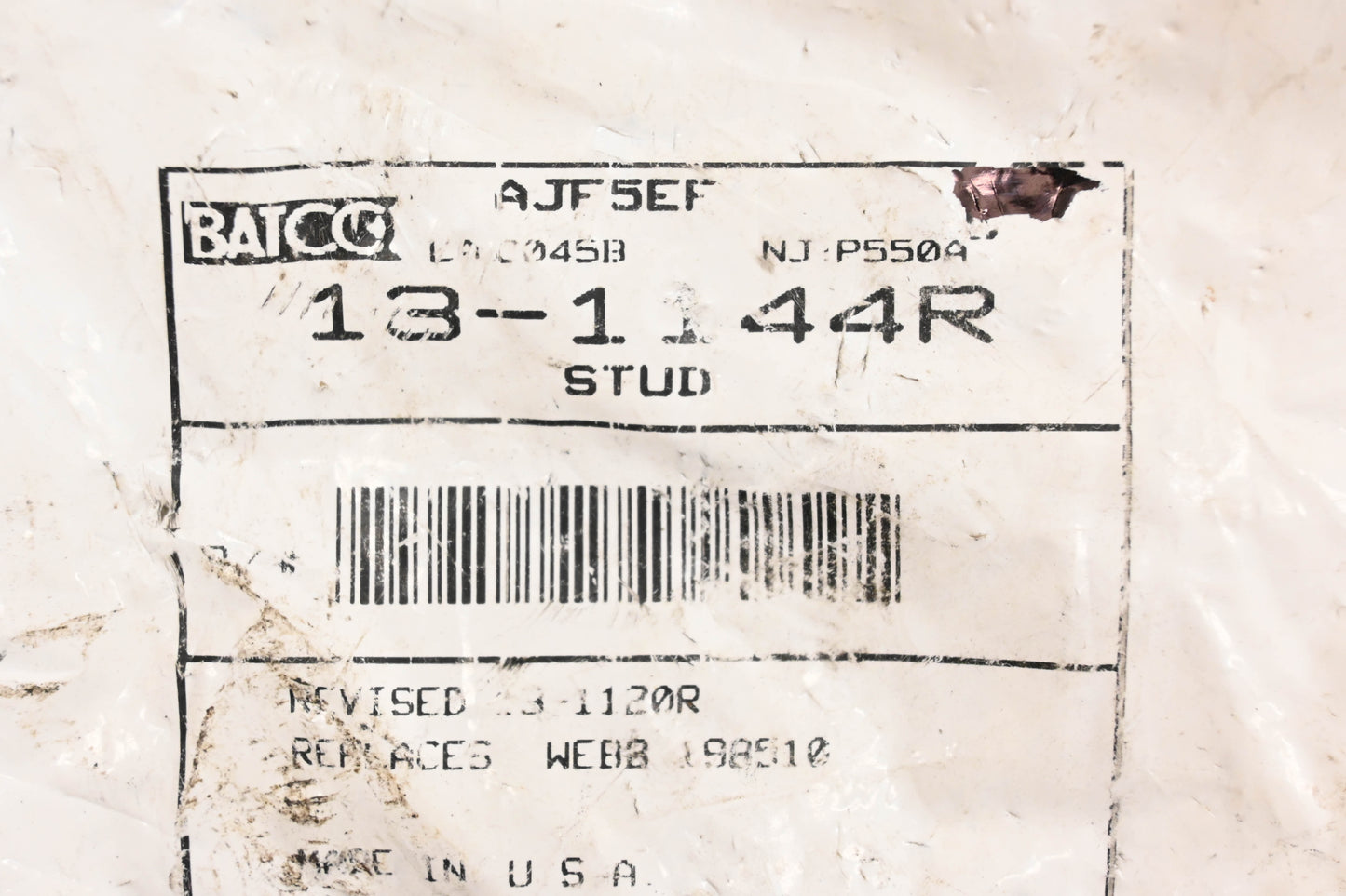 Batco 13-1144R Righthand 3/4"-16 x 4" Wheel Stud Grade 8-D NOS