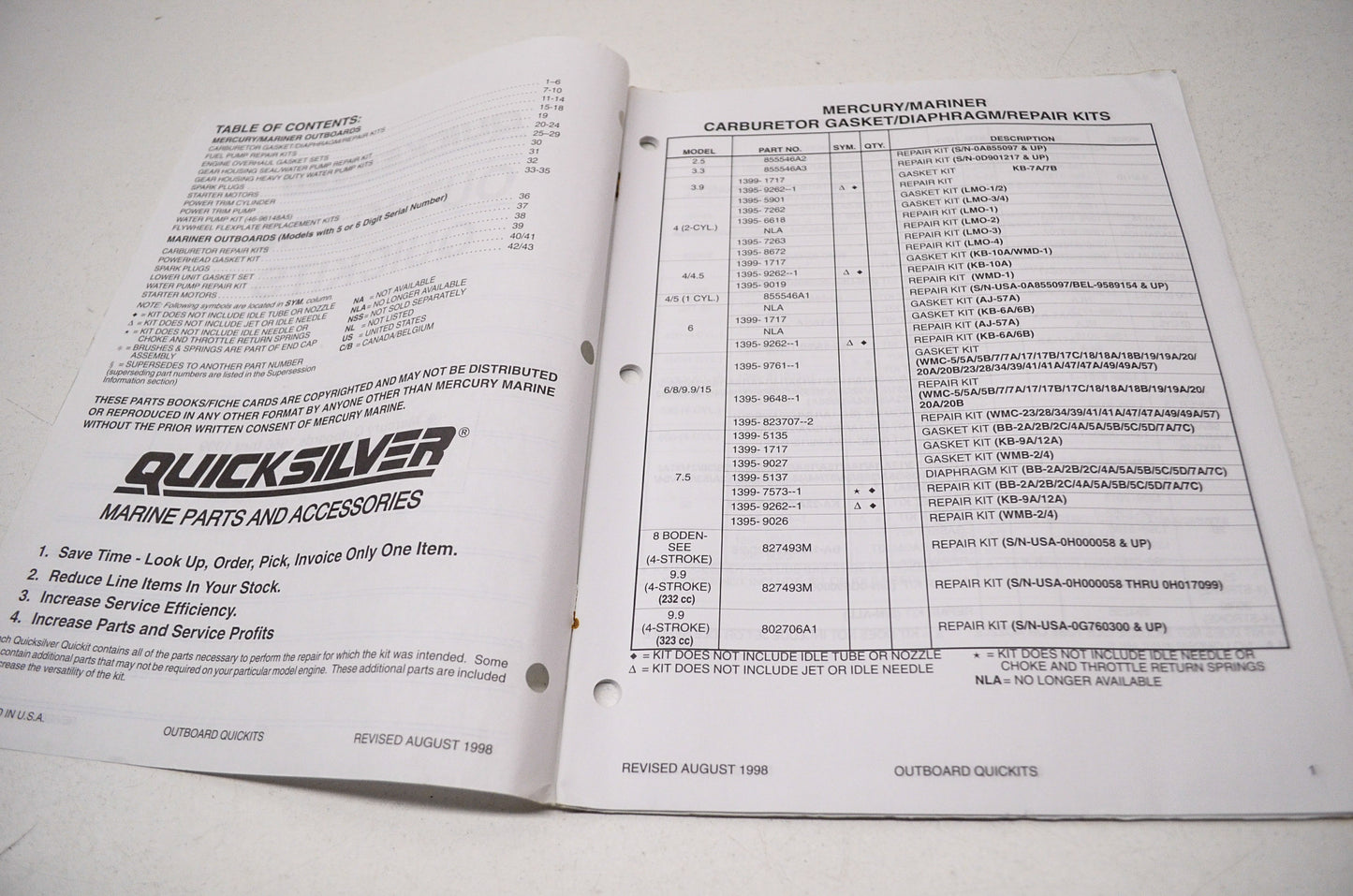 New OEM Quicksilver Outboard Quickits Manual Mercury 60-99 Mariner 76-99 NOS