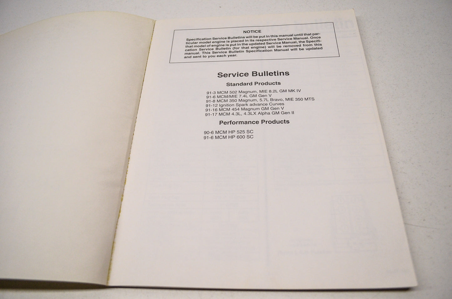 MerCruiser SIS-1043 1-1291 Service Bulletin Specifications Manual 1991 NOS