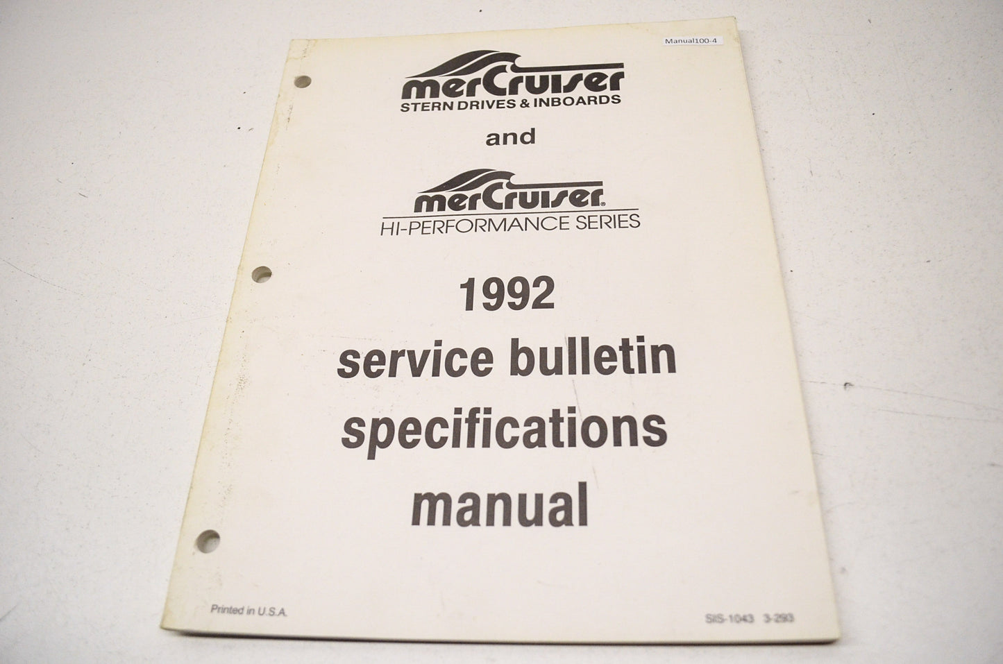 MerCruiser SIS-1043 3-293 Service Bulletin Specifications Manual 1992 NOS