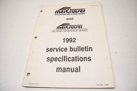 MerCruiser SIS-1043 3-293 Service Bulletin Specifications Manual 1992 NOS