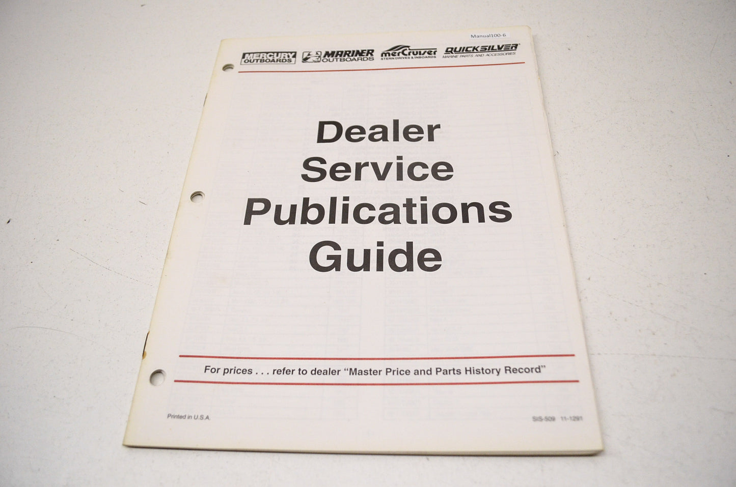 Mercury Marine SIS-509 11-1291 Dealer Service Publications Guide NOS