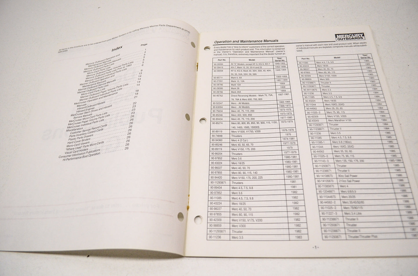Mercury Marine SIS-509 11-1291 Dealer Service Publications Guide NOS