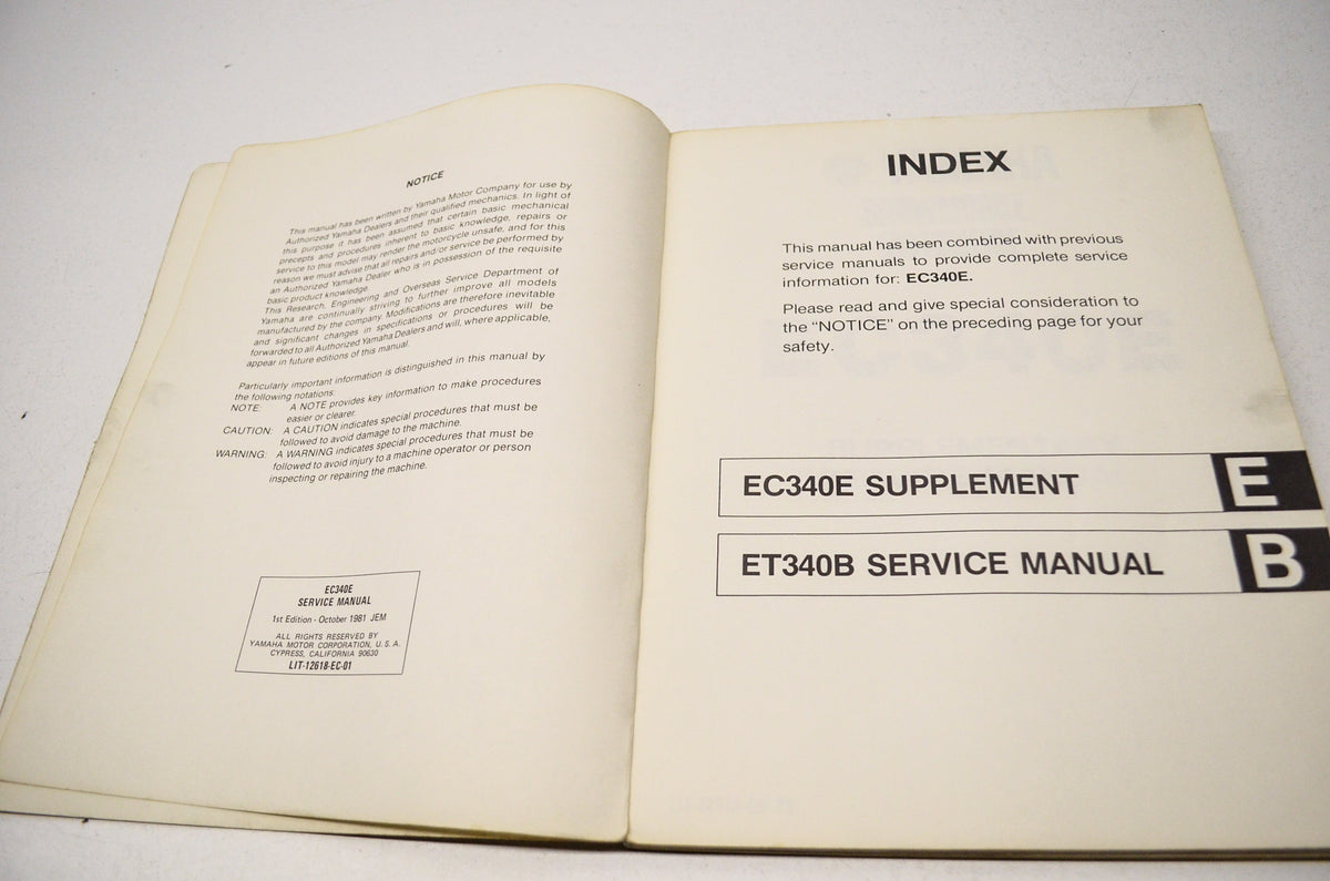 OEM Yamaha LIT-12618-EC-01 EC340E Service Manual NOS