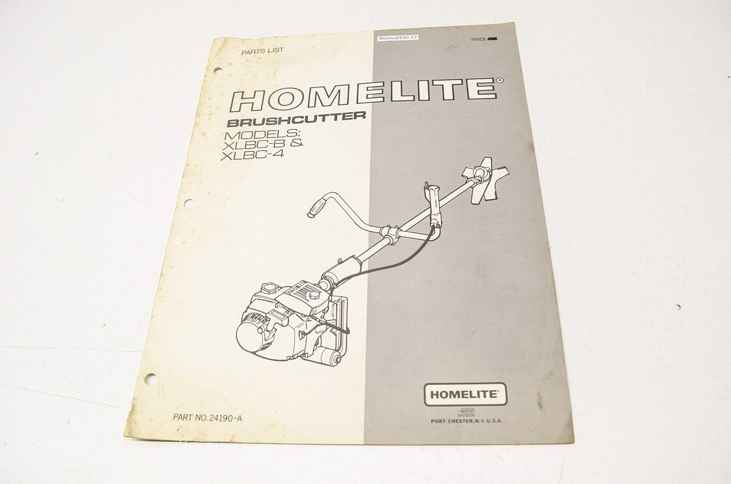 Homelite 24190-A Parts List Guide Brushcutter XLBC-B & XLBC-4 NOS