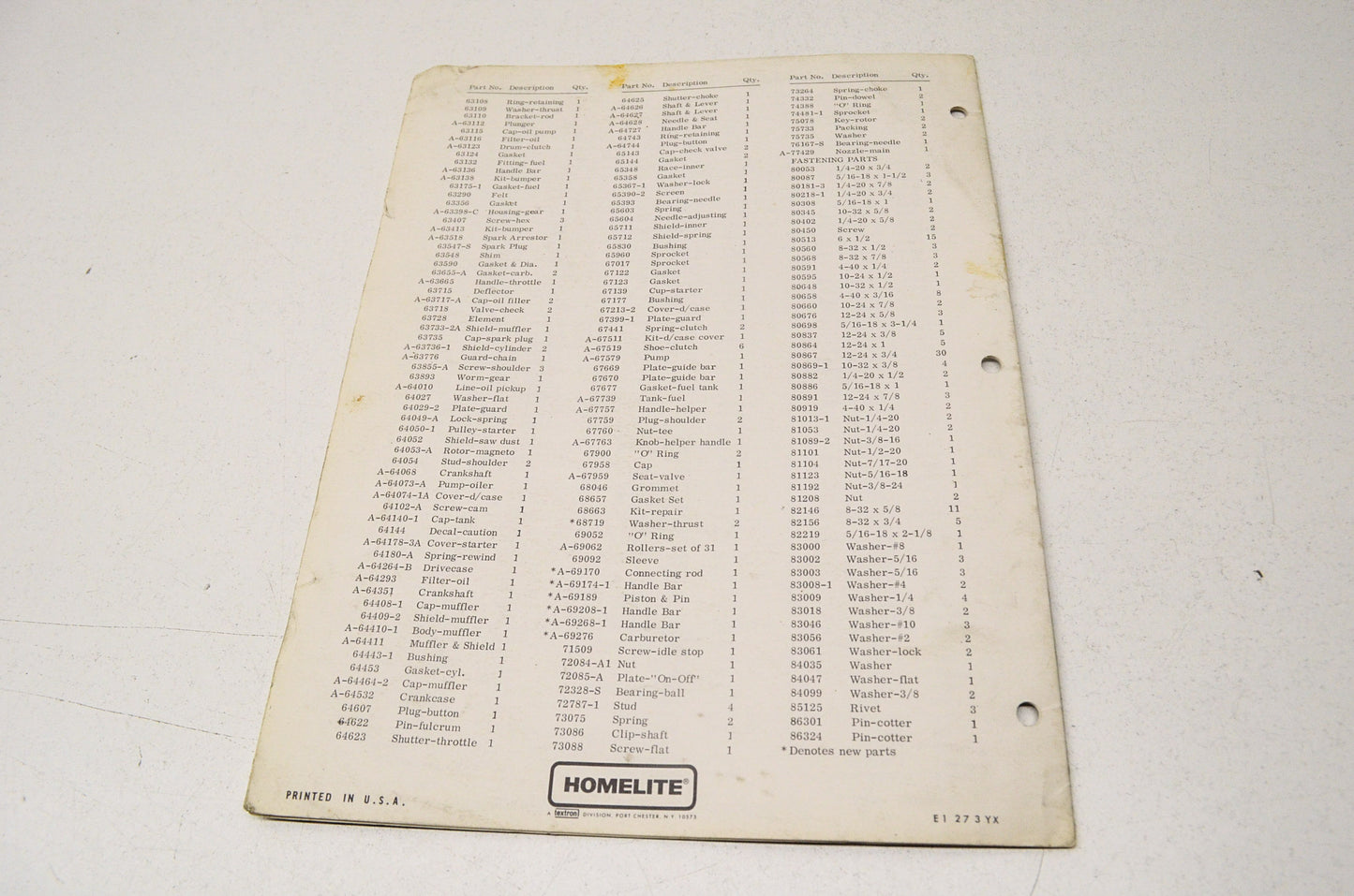 Homelite Chain Saw Parts List Guide Super 1050 & 1130G Automatic