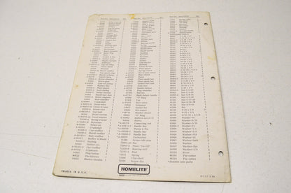Homelite Chain Saw Parts List Guide Super 1050 & 1130G Automatic