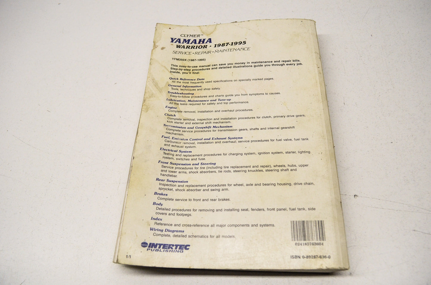 OEM Yamaha ISBN 0-89287-636-0, M487 Service Repair Maintenance Guide Warrior 87-